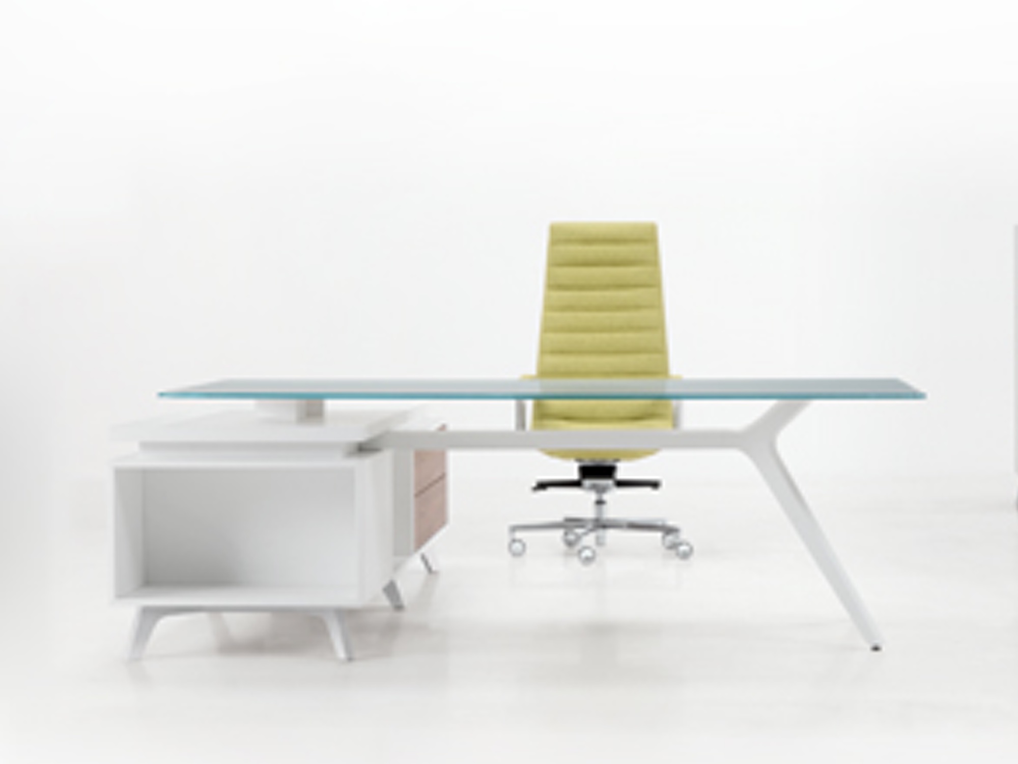 frezza DR Executive Schreibtisch mit Sideboard weiß/nussbaum und Glasplatte