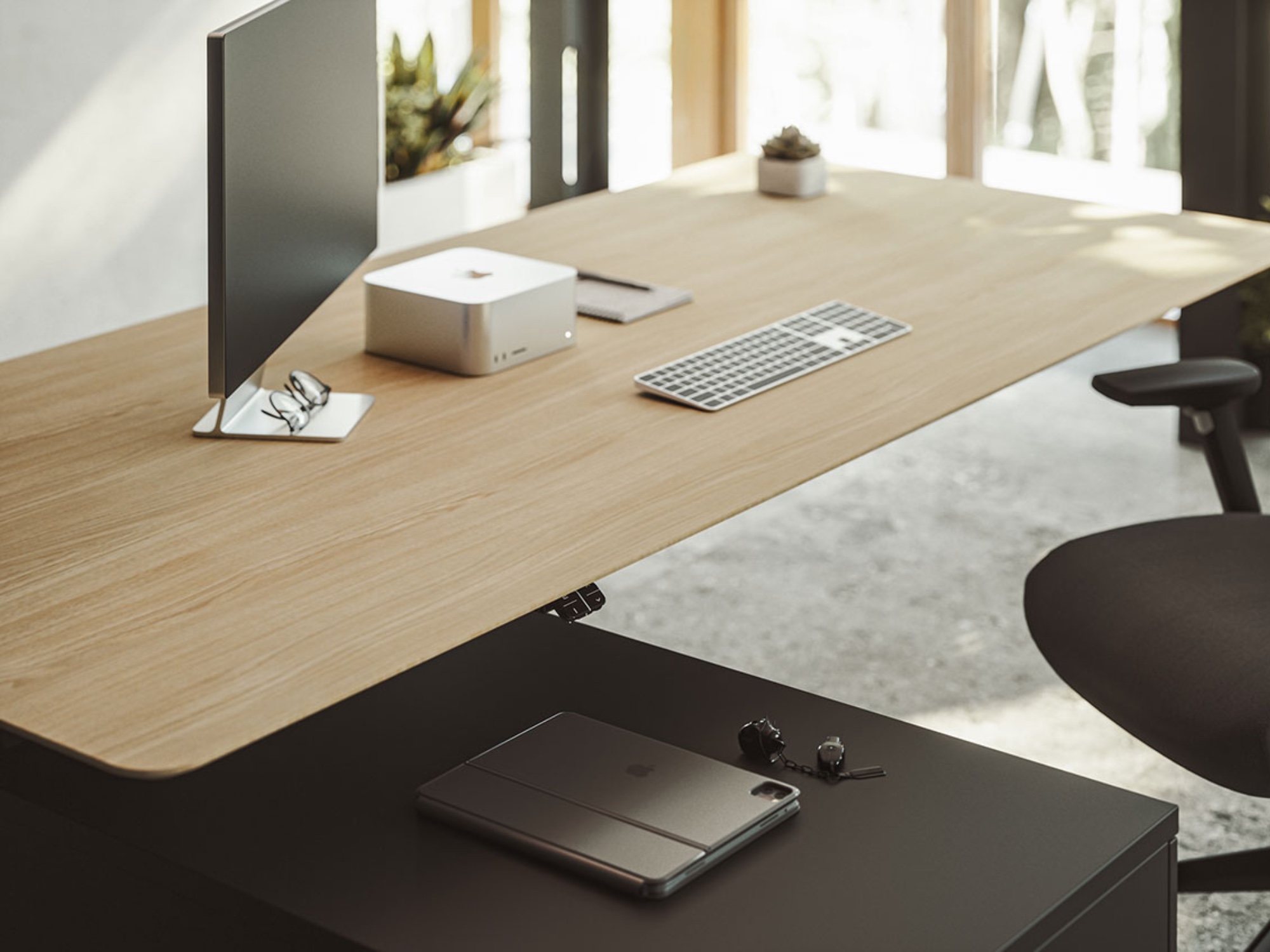 Actiu MENSSULA V2 Schreibtisch für das Management mit Sideboard und Tischplatte abgerundet