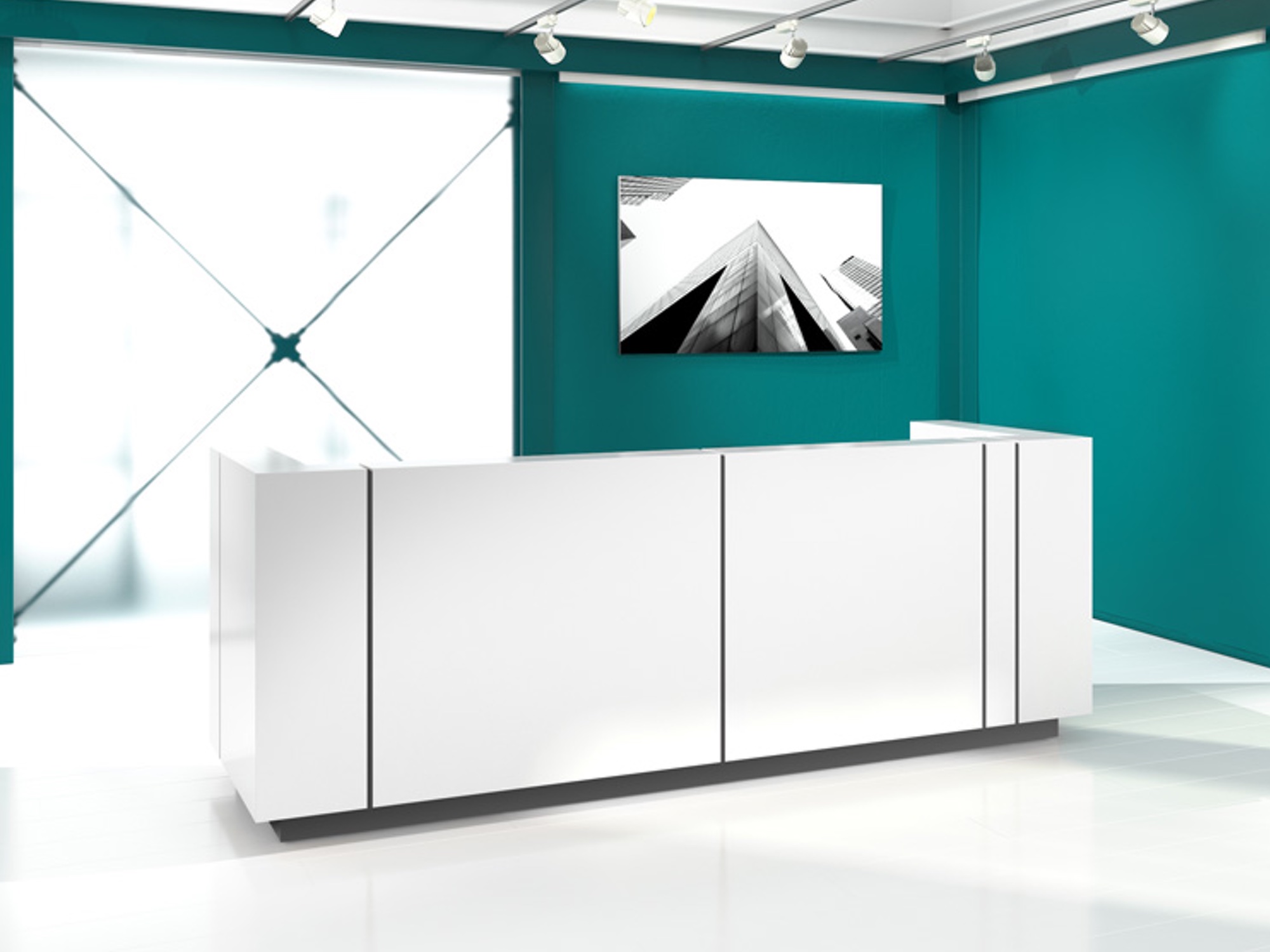 Empfangstheke MILANO PLUS in 220 oder 323x102 cm in Höhe 120 cm