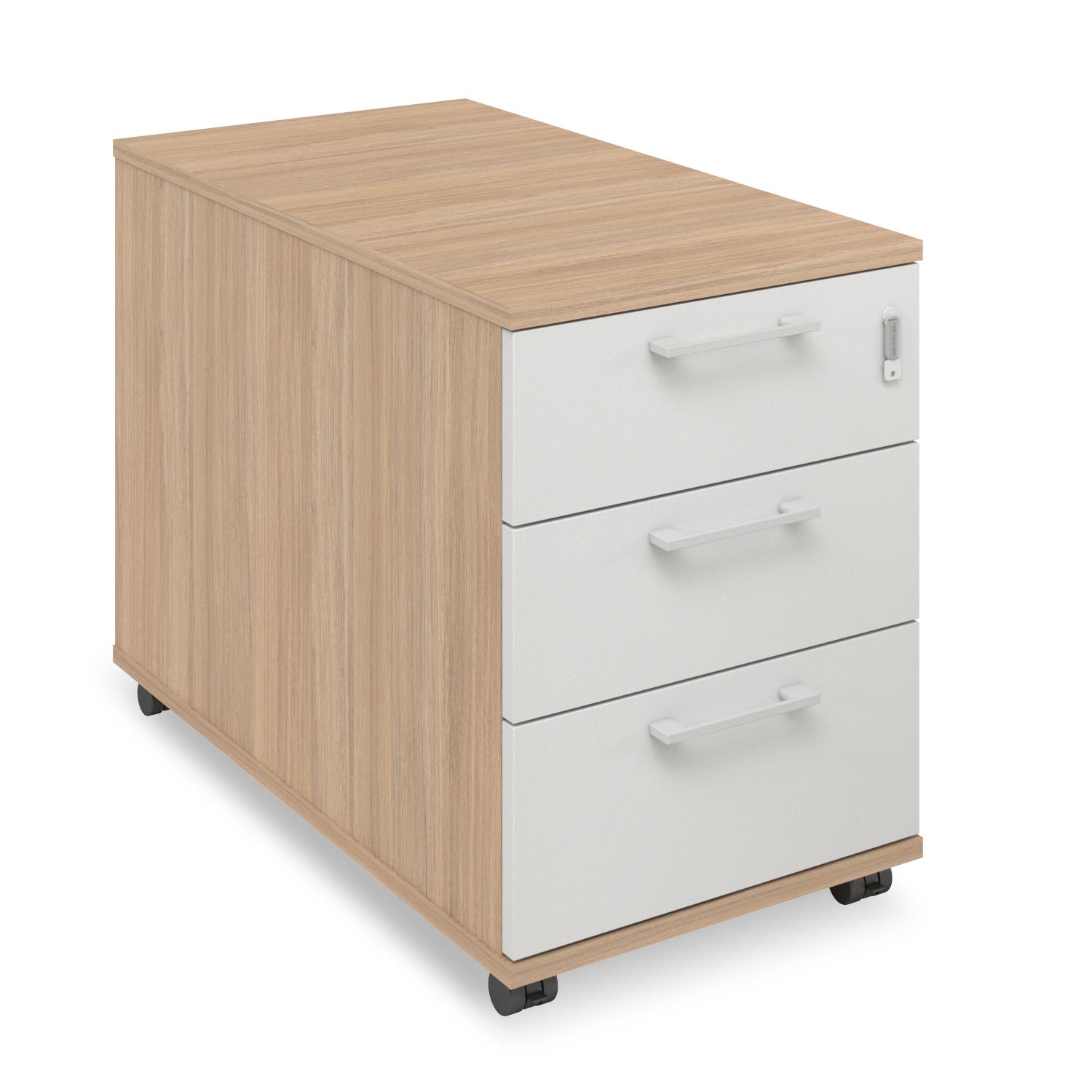 Melamin Rollcontainer 80er Tiefe mit 3 Schubladen aus Metall