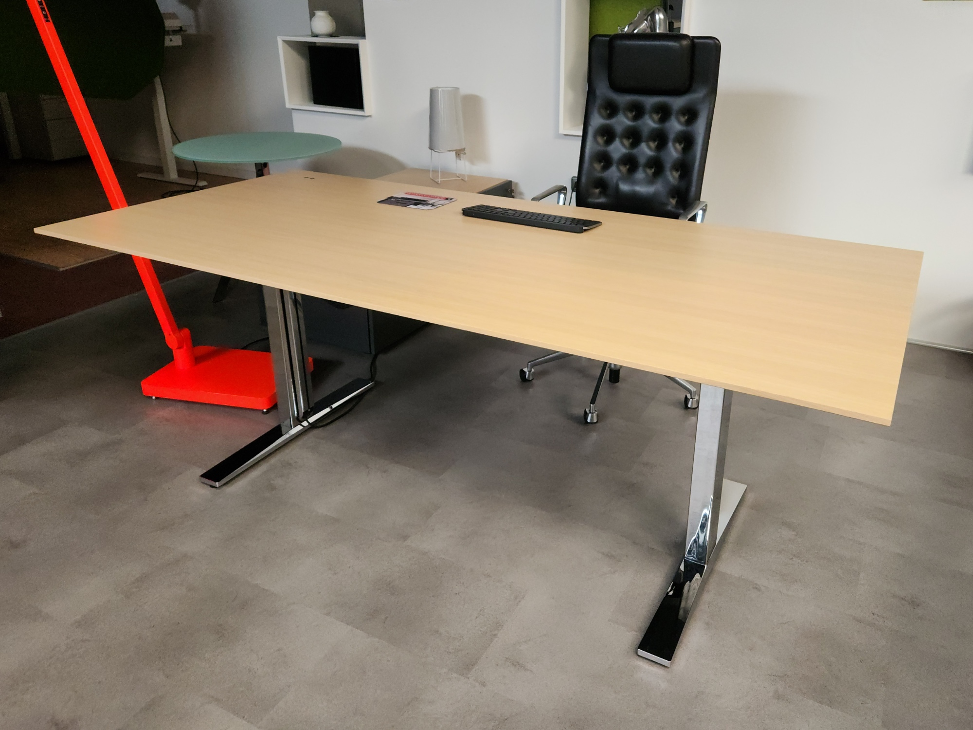 Renz Upsite Steh Sitz Schreibtisch verchromt elektrisch Tischplatte Furnier Eiche