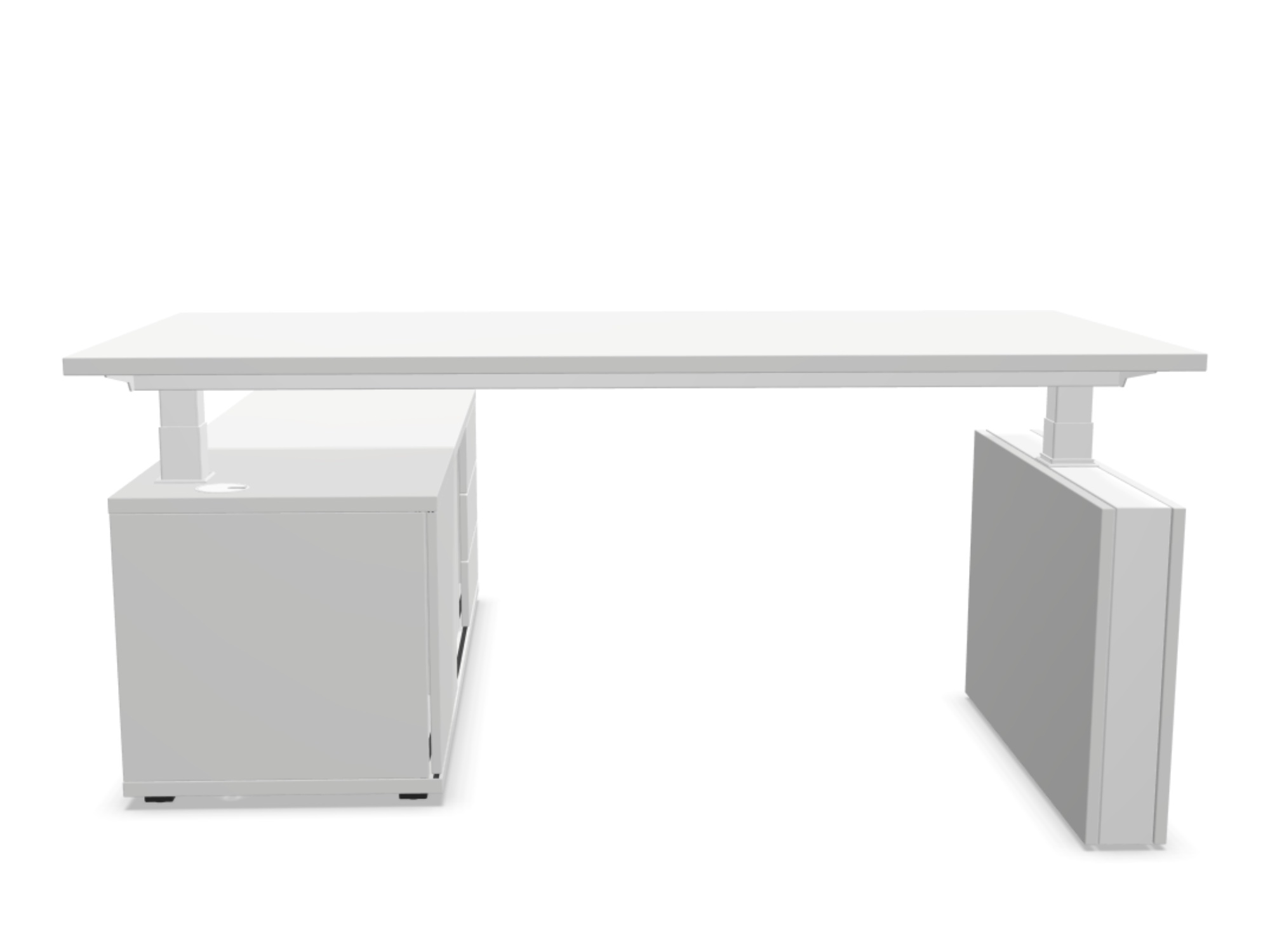 Premium Schreibtisch elektrisch -- Steh-Sitzschreibtisch mit Sideboard rechts