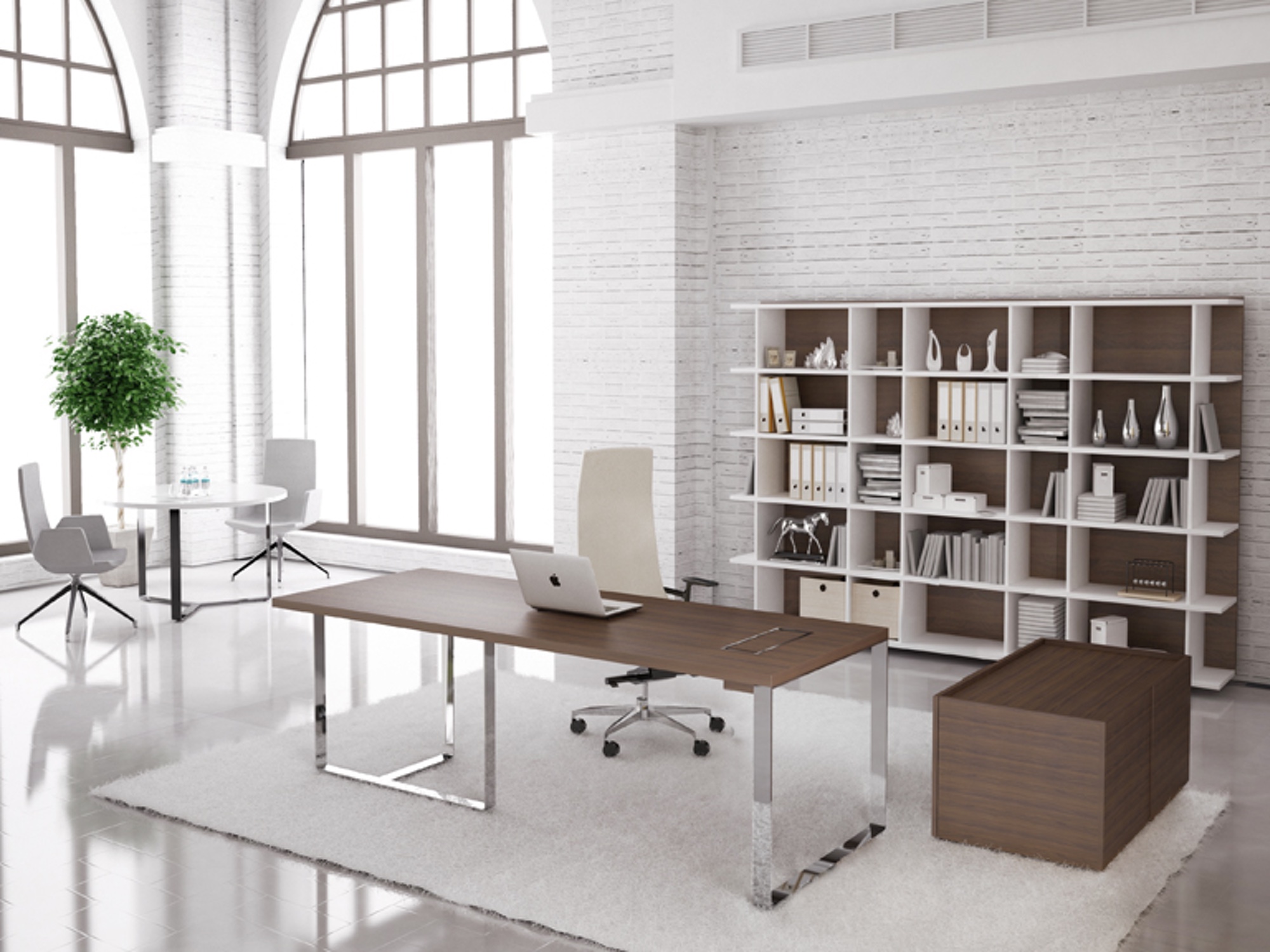 Executive Schreibtisch PURE 180/220 x 90 cm mit Metallgestell und Kabelmanagement