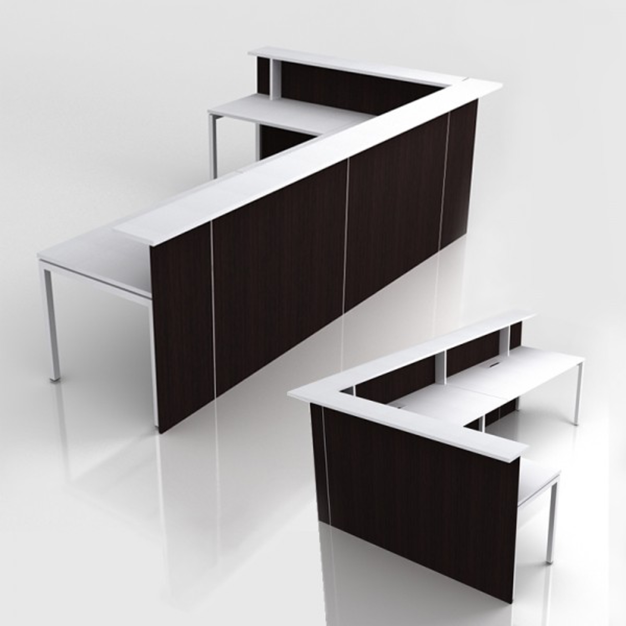 Empfangstheke FLEX 334x173,5 cm in Höhe 112,5 cm mit Ablage in L-Form