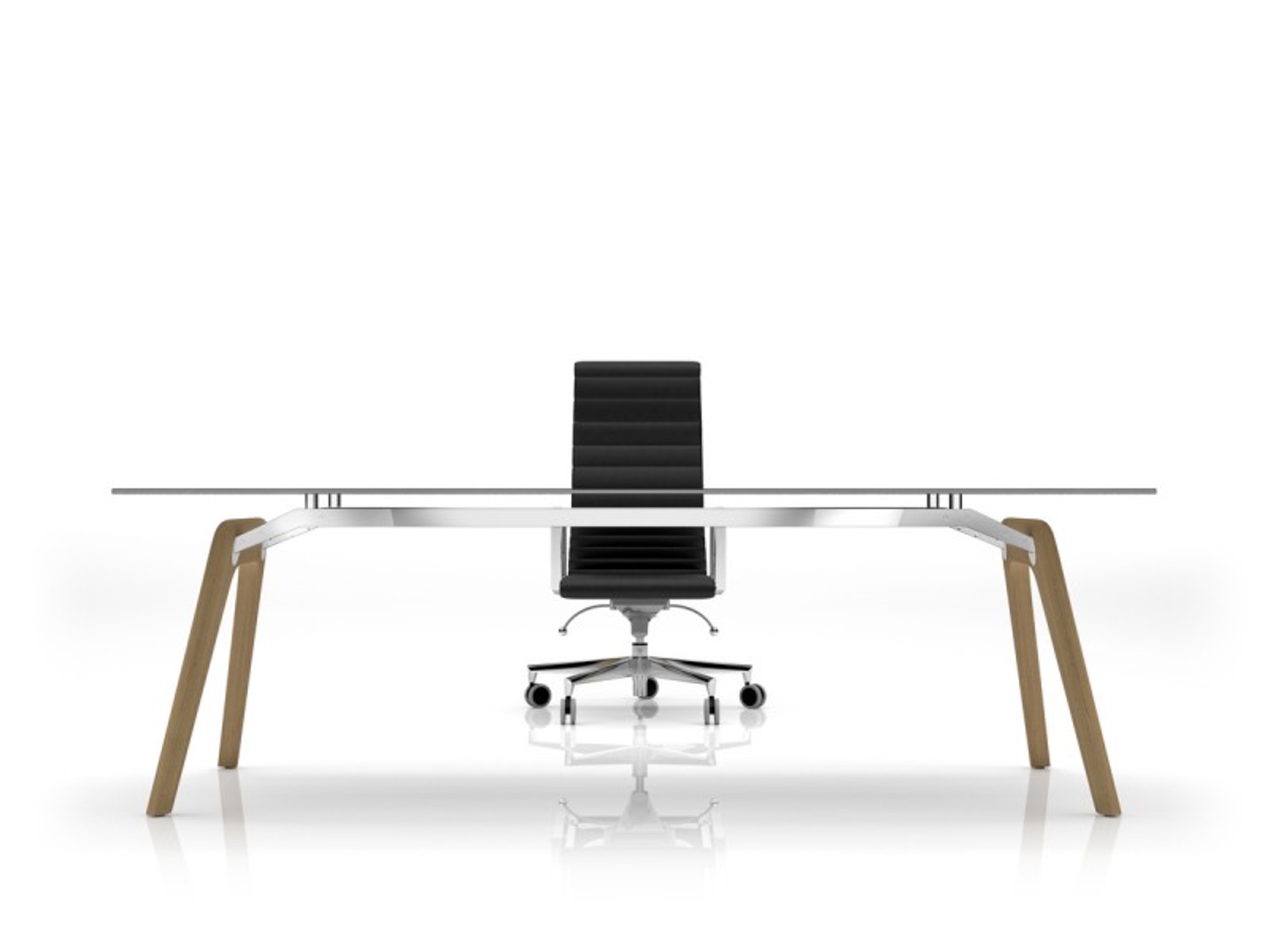 Bralco RAIL Executive Schreibtisch mit Glasplatte und Eichegestell