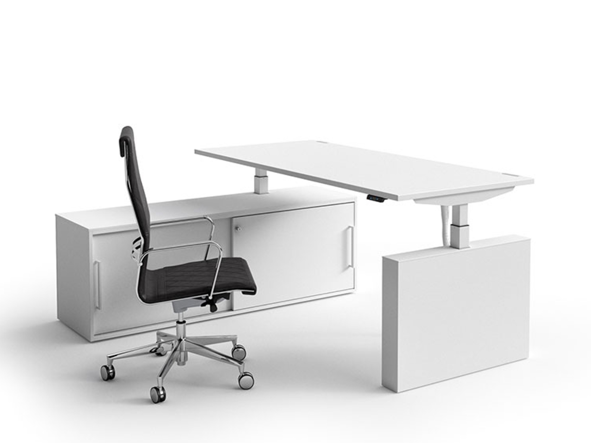 Bralco WINGLET Steh-Sitz-Schreibtisch mit Sideboard und elektrischer Höhenverstellung