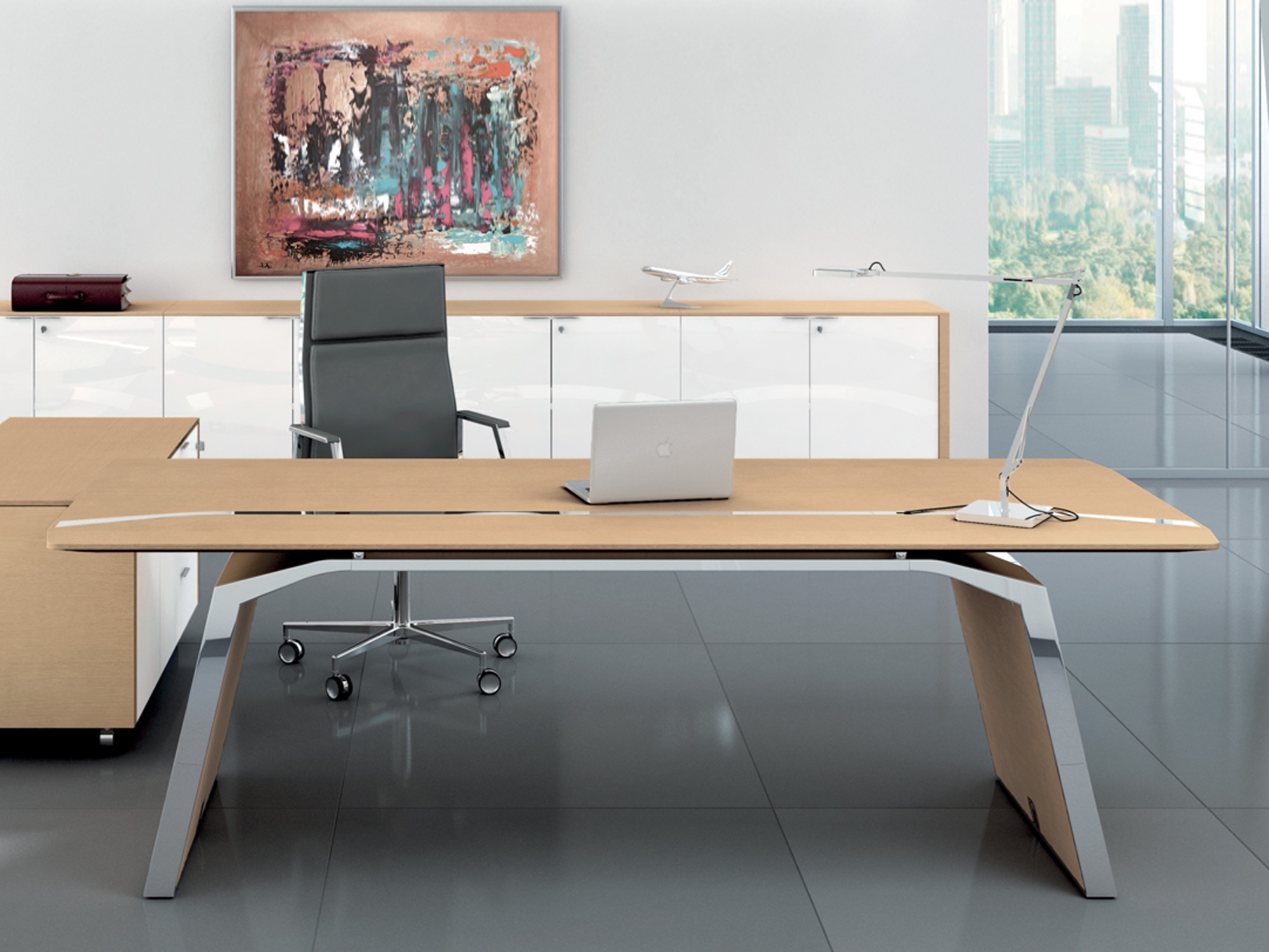 Bralco Metar Executive Schreibtisch 240x100 cm in Echtholz furniert