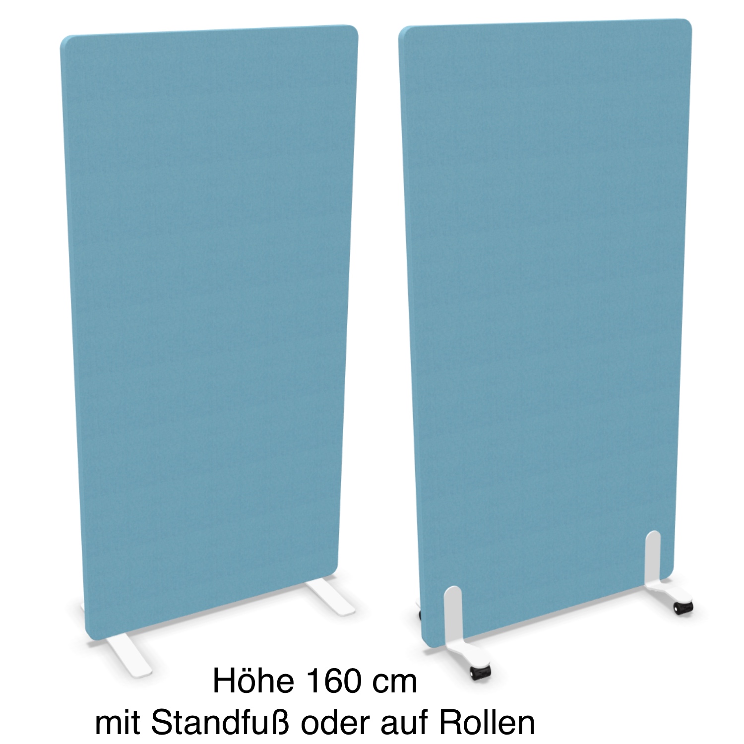 Vario Stellwand 140 cm auf Standfuß oder Rollen gepolstert in Stoff mit runden Ecken