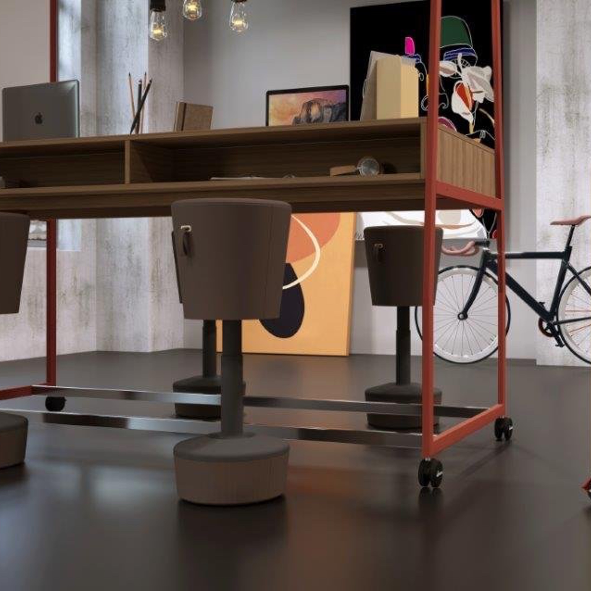Loft-Design Stehtisch mit Ablage in Tischplatte