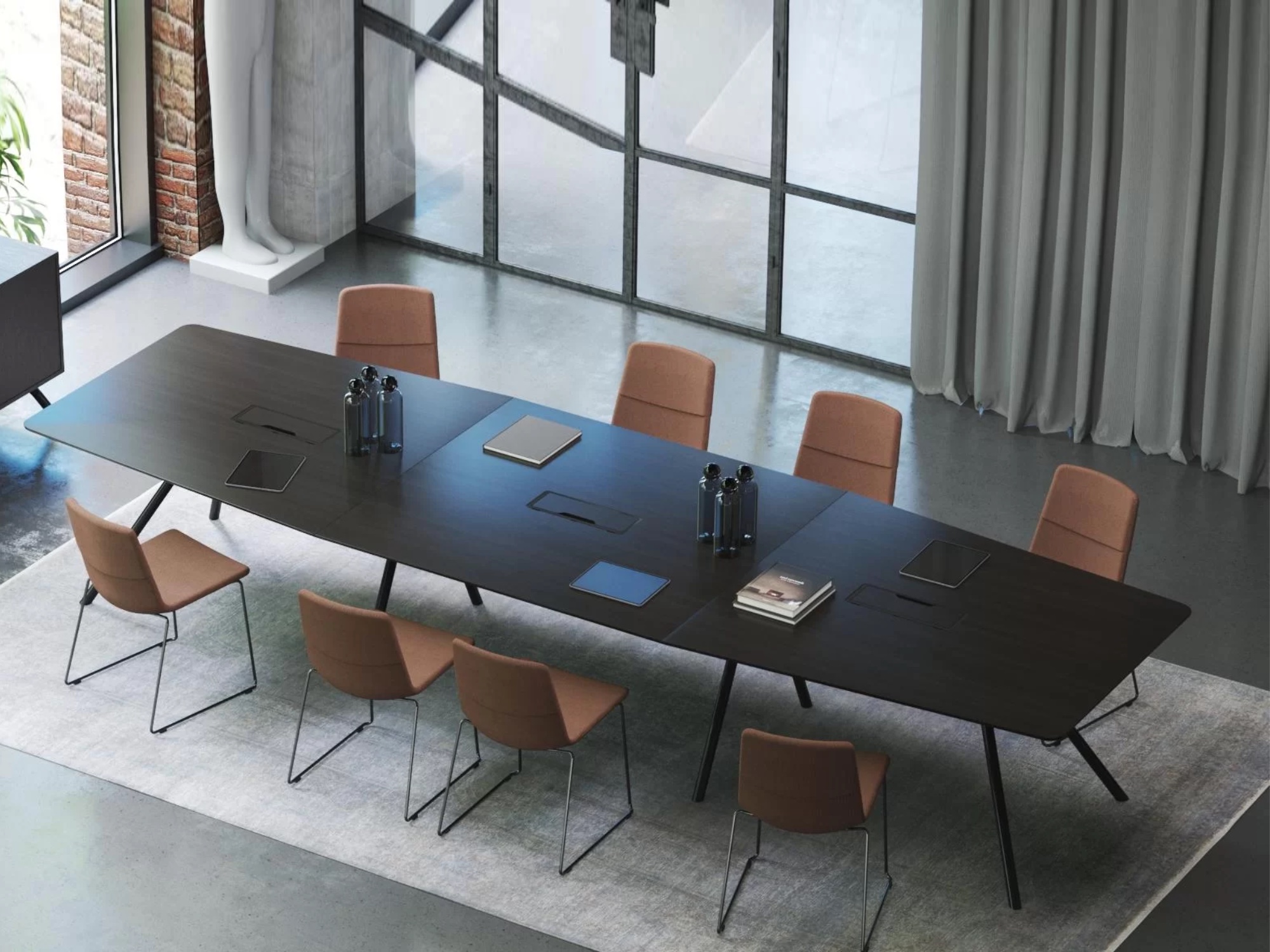 Konferenztisch AROSS mit Tischplatte Furnier in 420x120 cm bootsform