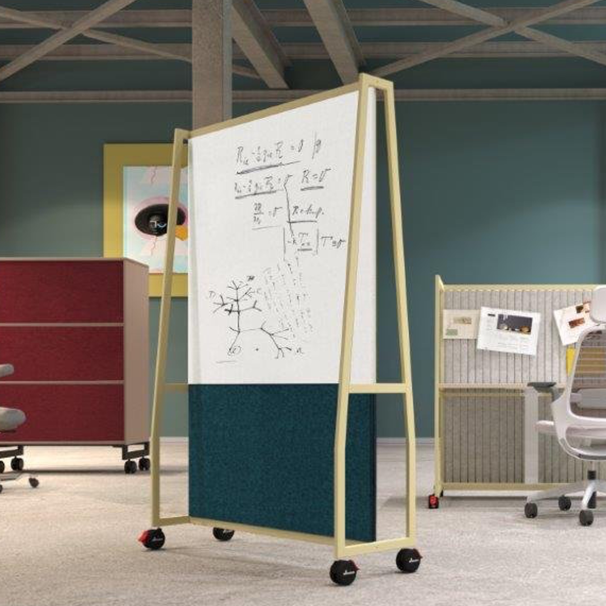 Whiteboard mit Rollen und Pinnwand und Akustik