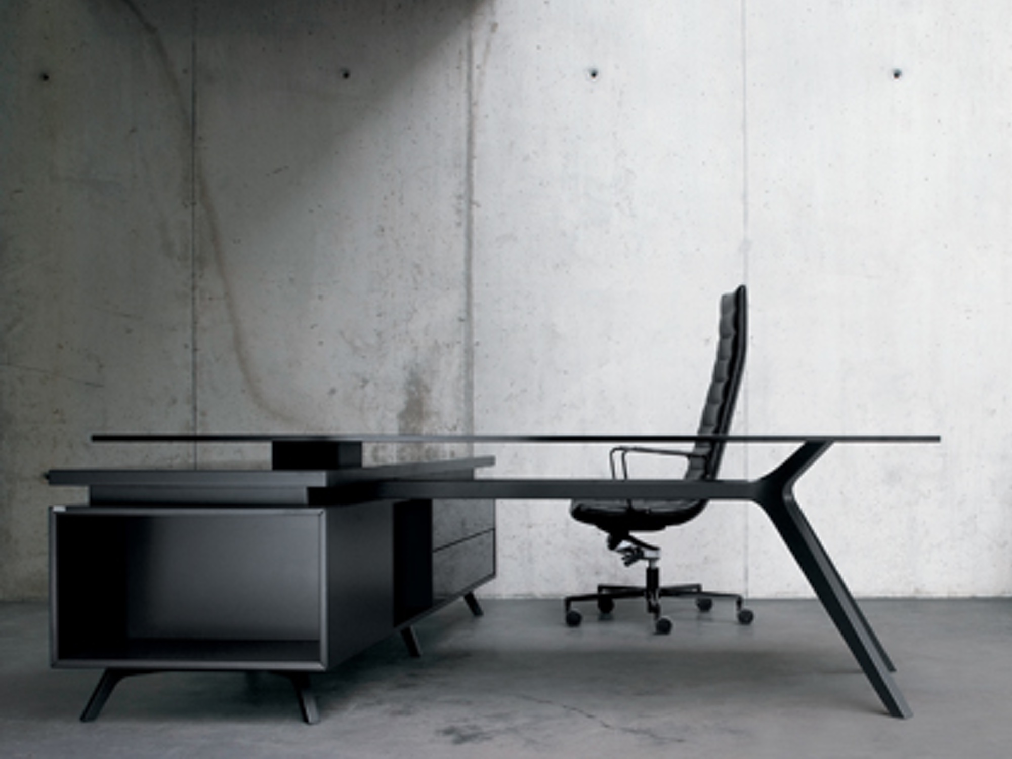 frezza DR Executive Schreibtisch mit Sideboard schwarz und Glasplatte schwarz