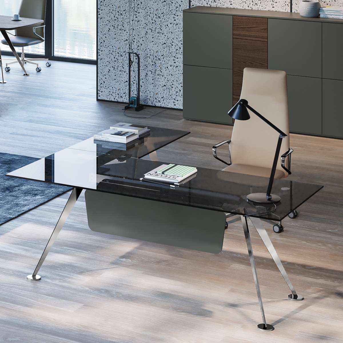 frezza Winkelschreibtisch SPIKE mit Glasplatte | Eckschreibtische