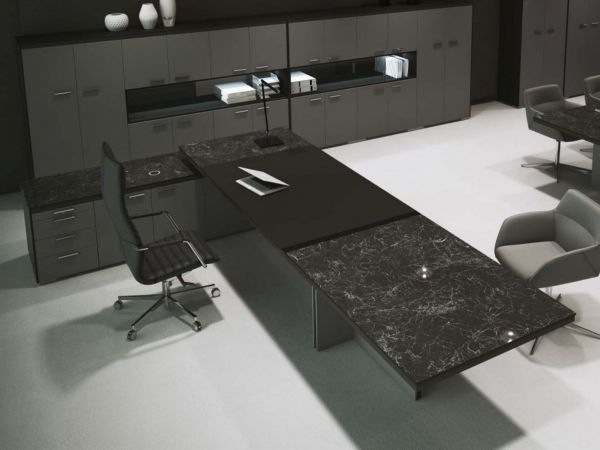 Luxus Management Schreibtisch mit Anbautisch und Sideboard