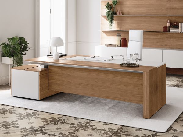 Frezza ONO Luxus- Schreibtisch mit Sideboard und Arbeitsfläche in Leder